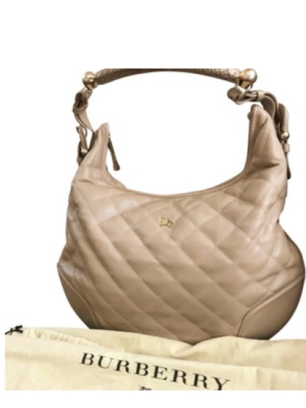Burberry Hoxton Quilted Leather Hobo Shoulder Tan Bag